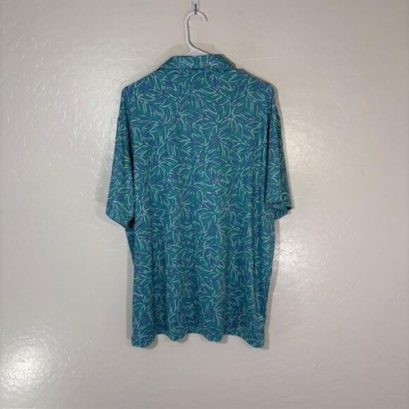 Pins & Aces Polo Shirt Mens 2XL Blue Green Palm Leaf Golf Performance Stretch - Picture 5 of 7